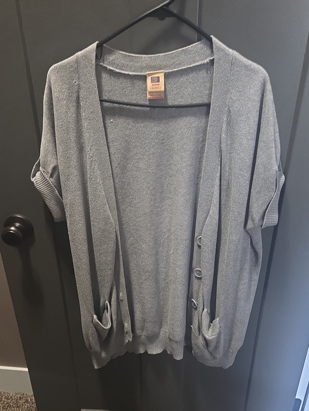 Faded Glory Gray Open-Front Short Sleeve Cardigan with Buttons